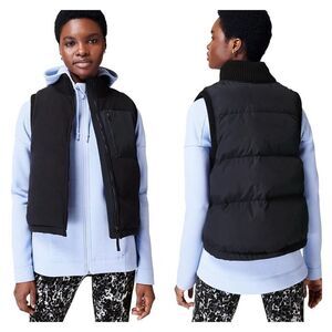 NWT Sweaty Betty Venture Padded Mixed Media Fleece Vest XS black blue cropped